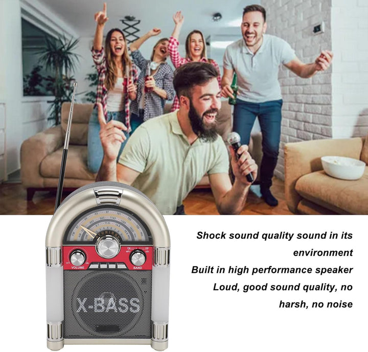 AM FM Vintage-Radio, Tragbares Retro-Kurzwellenradio mit Bluetooth-Lautsprecher, Wiederaufladbare Re
