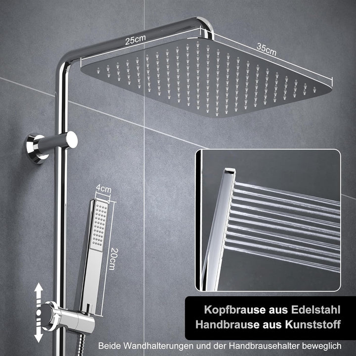 Görbach Regendusche Duschset Duschsystem mit Ablage Chrom Duschstangeset ohne Duscharmatur (35x25) Y