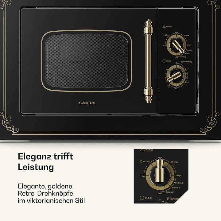 Klarstein Victoria 20 Einbau-Mikrowelle - Retro, 20 L, 800 W Mikrowellen-/1000 W Grillleistung, 3 Ko