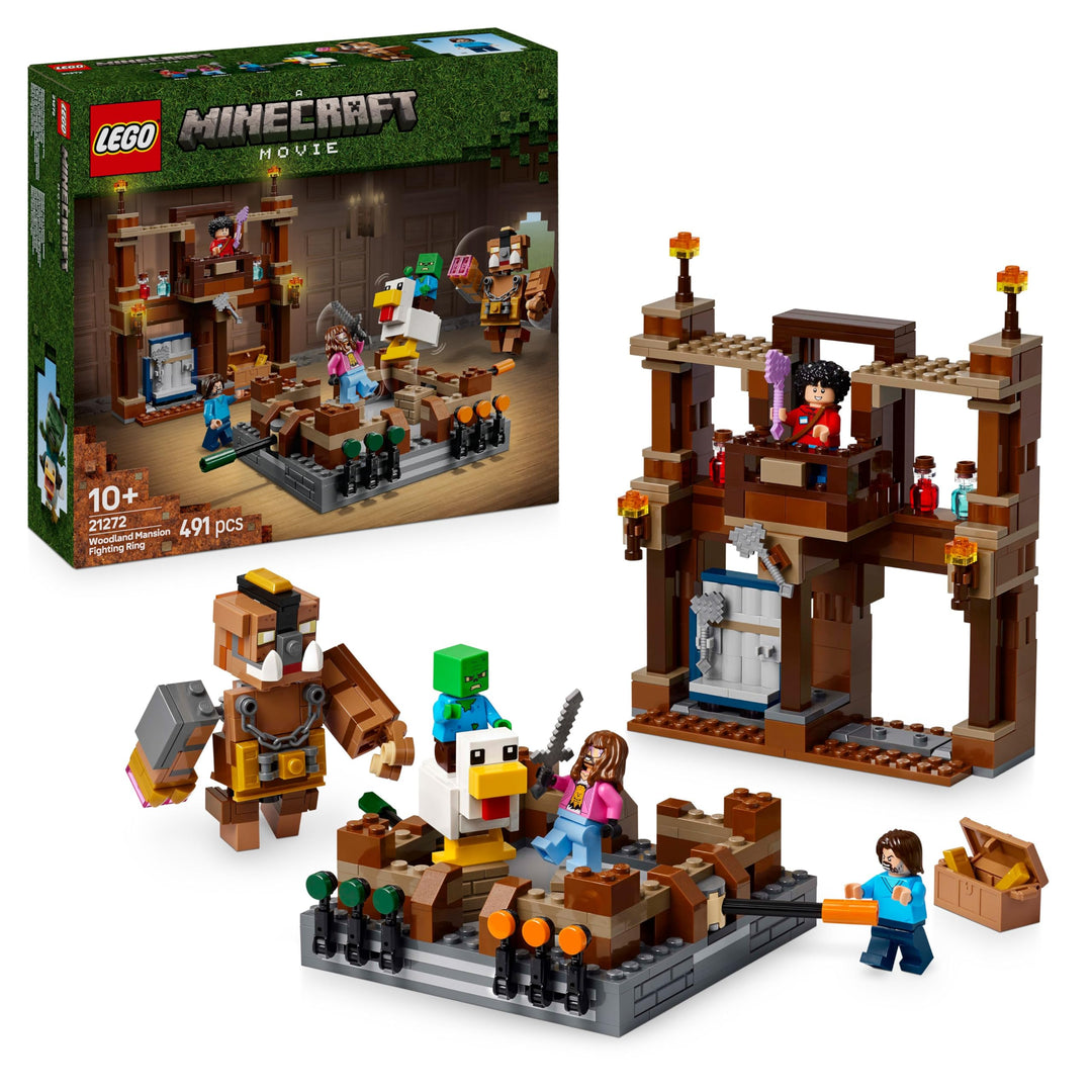 LEGO Minecraft Waldanwesen mit Boxring - Interaktives Gaming Spielzeug- Baby-Zombie, Steve, Garret u