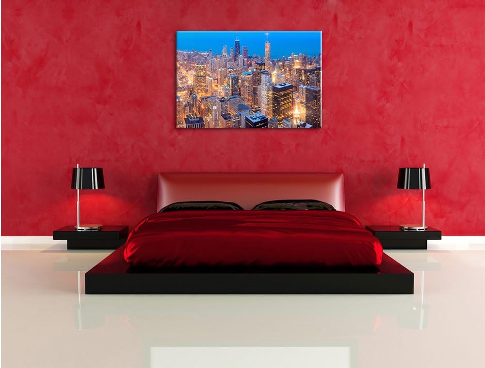 Pixxprint Luftaufnahme Chicago als Leinwandbild/Grösse: 100x70 cm/Wandbild/Kunstdruck/fertig bespann