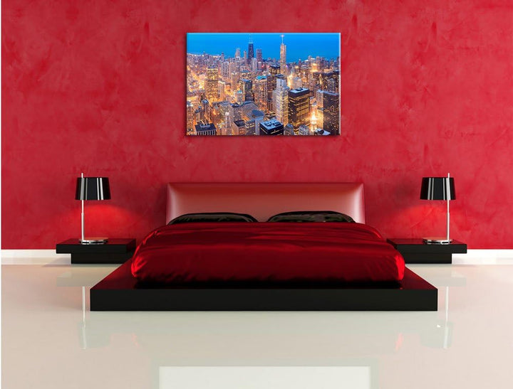 Pixxprint Luftaufnahme Chicago als Leinwandbild/Grösse: 100x70 cm/Wandbild/Kunstdruck/fertig bespann