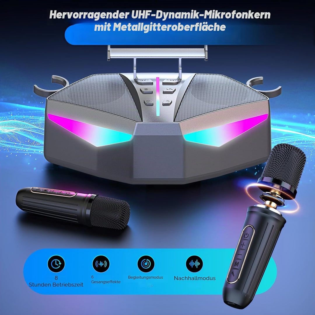 Karaoke-Maschine : Echter Tragbarer Lautsprecher mit 35 W, 8-Stunden-Autonomie, 2 Aufladbare Drahtlo