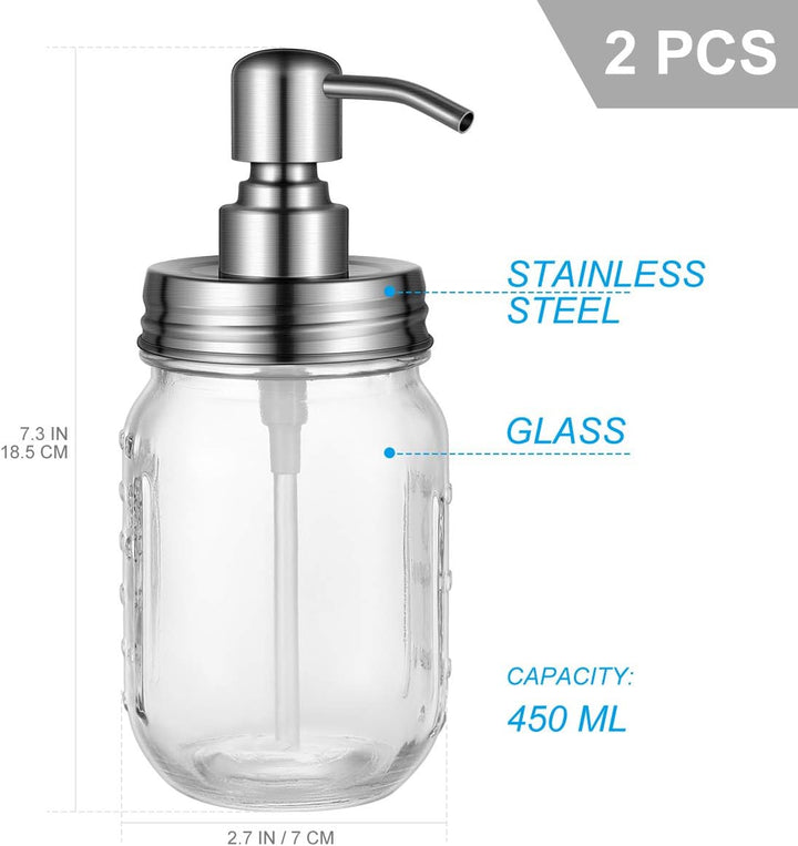 TOPBATHY Seifenspender mit Edelstahlpumpe Glas Flüssigseifen-Spender für Küche Badezimmer Shampoo Öl