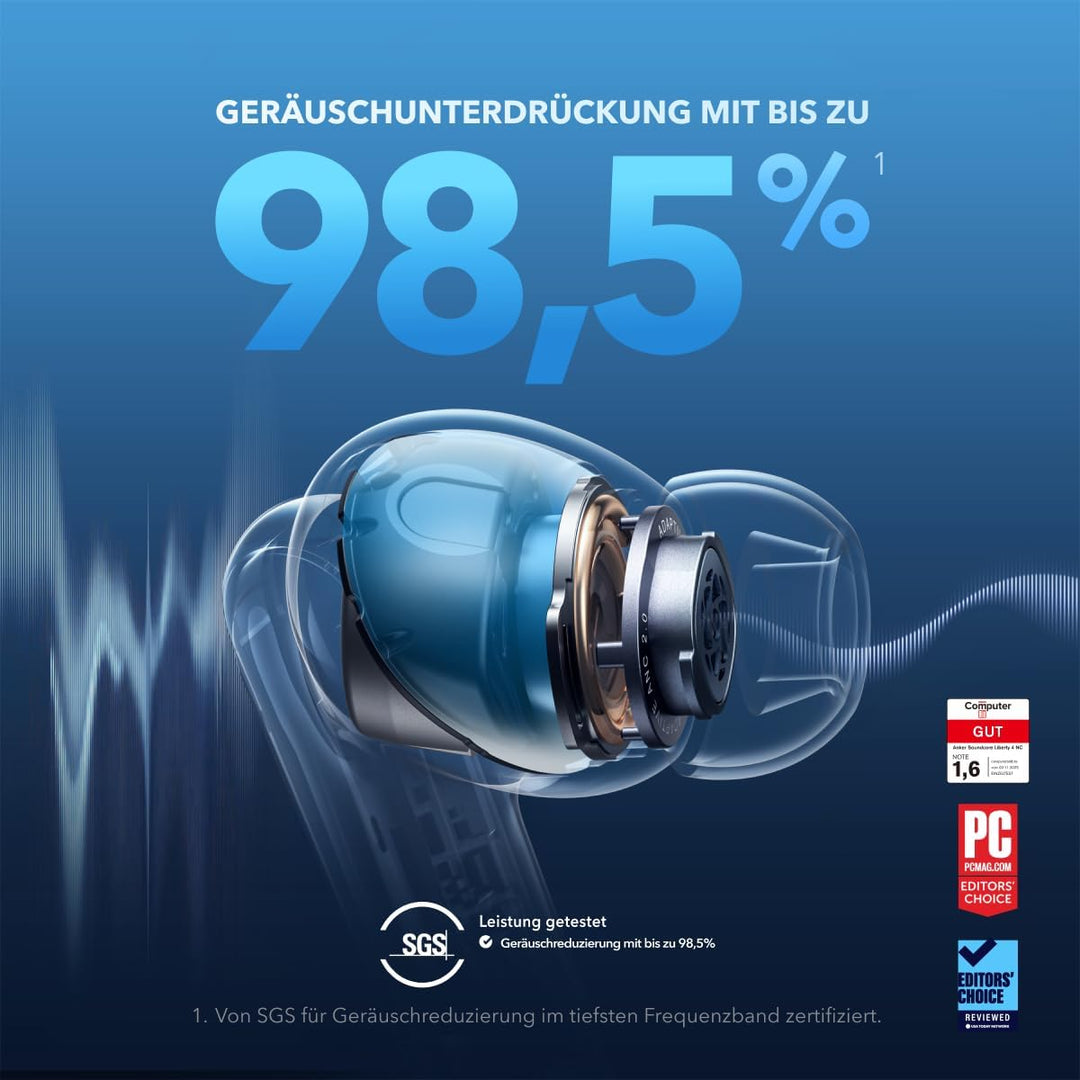 soundcore by Anker Liberty 4 NC Bluetooth-Kopfhörer mit Geräuschunterdrückung, 98,5% Noise Cancellin