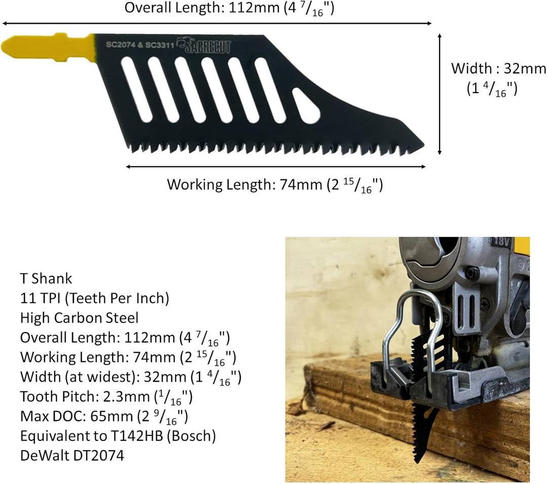 3 x SabreCut JSSC2074_3 T-Schaft HCS Wood Flush Cutting DT2074 Stichsägeblätter kompatibel mit Dewal