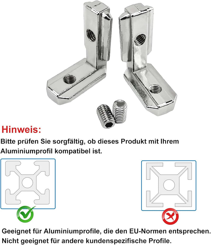 T-Nut Innenwinkel Eckverbinder Profilverbinder, 20 Stück Aluprofil 4040 Nut 8 M6 Aussenwinkel T Slot