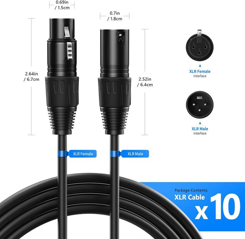 Neewer® 10er-Pack 6.5 Fuss / 2 Meter DMX Bühnne Licht Kabel Drähte mit 3-Pin Signal XLR-Stecker auf