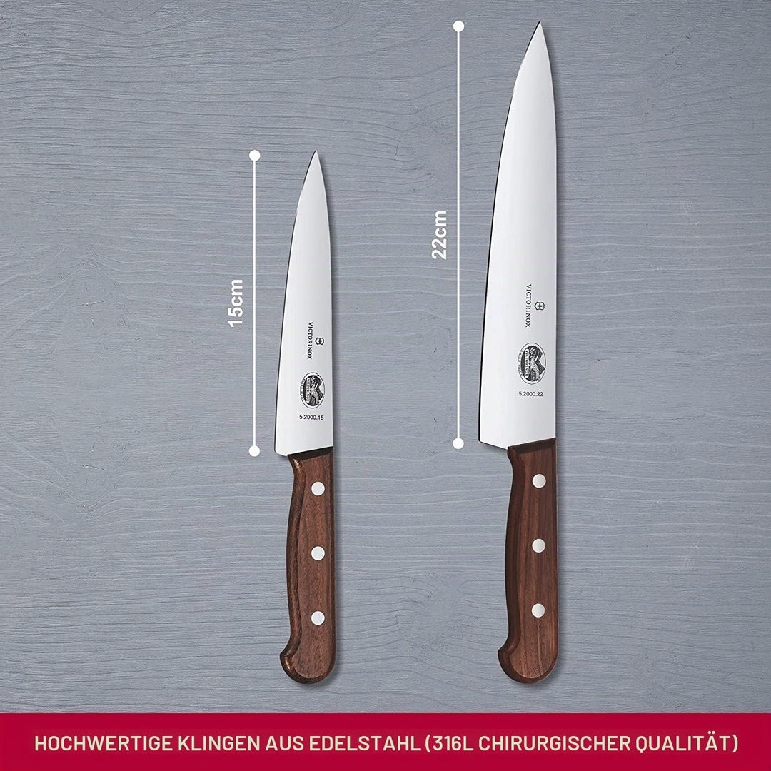 Victorinox, Wood, Profi Tranchier-Set, 2-teilig, gerader Schliff, Extra Scharf, Edler Holzgriff, bra