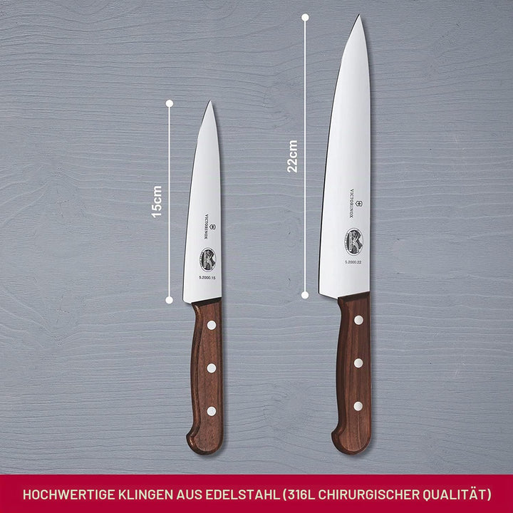 Victorinox, Wood, Profi Tranchier-Set, 2-teilig, gerader Schliff, Extra Scharf, Edler Holzgriff, bra
