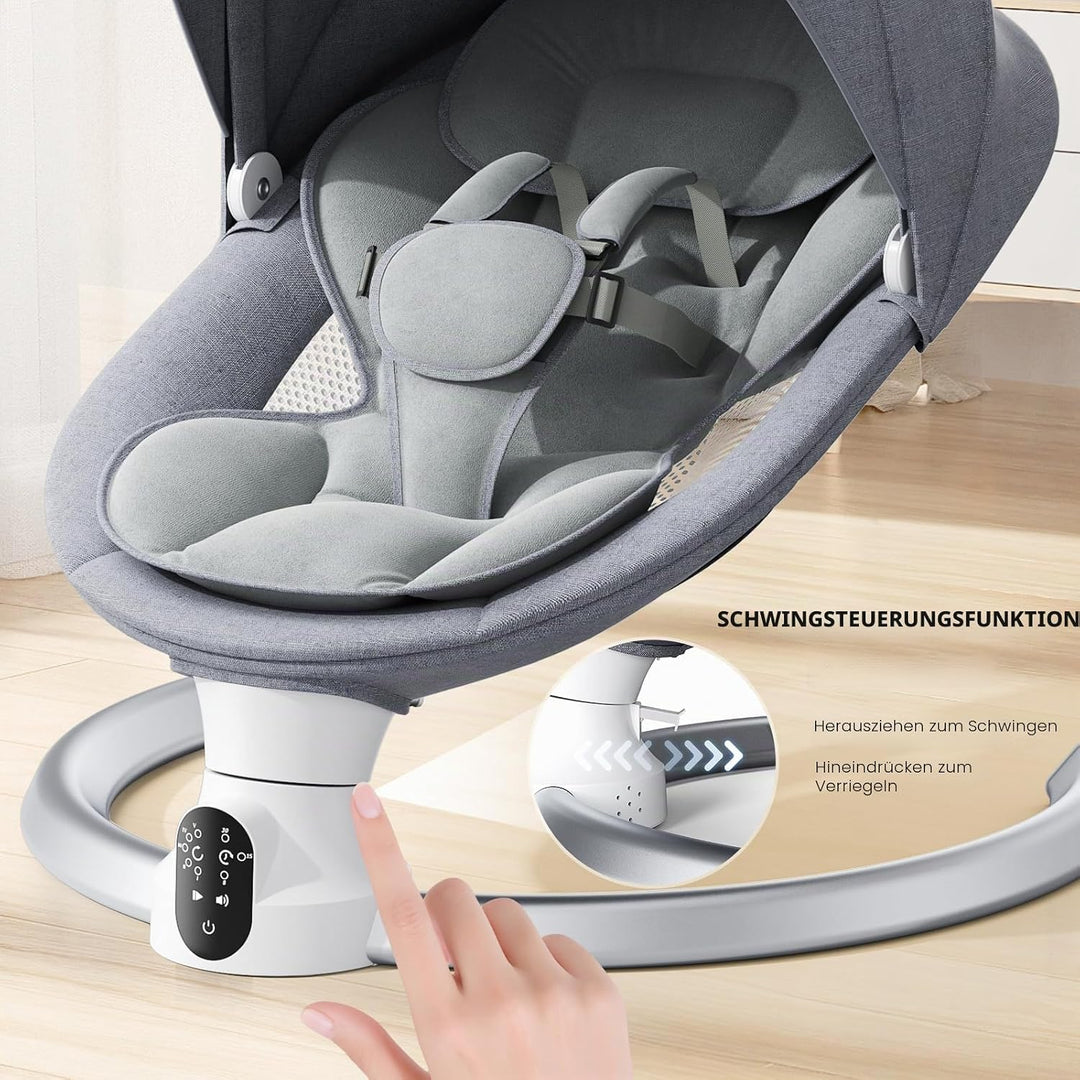 Bluetooth Elektrische Babyschaukel, Upgrade 5-Punkte Geschirr Elektrische Babywippe mit 5 Geschwindi