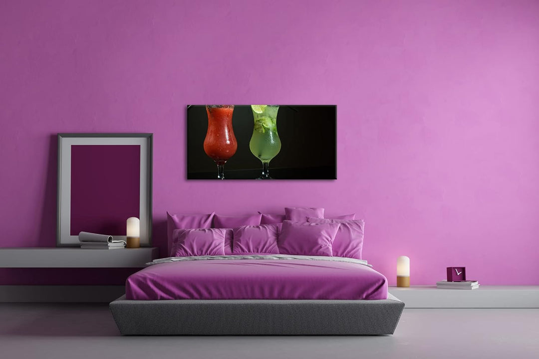 Dark appetitliche Cocktails Panorama 120x60 cm als Leinwandbild, Motiv fertig gerahmt auf Echtholzra