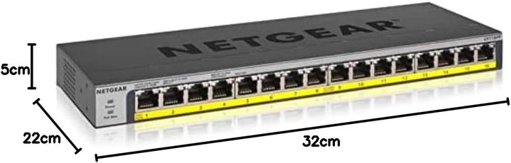 NETGEAR GS116PP PoE Switch 16 Port Gigabit Ethernet LAN Switch mit 16x PoE+ 183W (Plug-and-Play Netz
