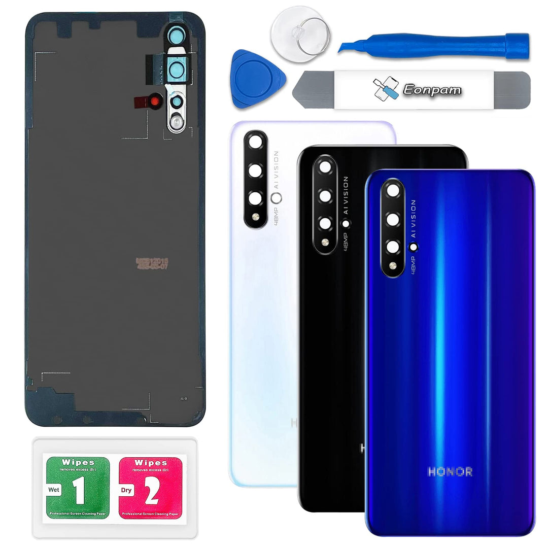 Eonpam Akkudeckel für Honor 20 Rückseite Glas Original Backcover Back Glas Ersatz Reparatur Set mit