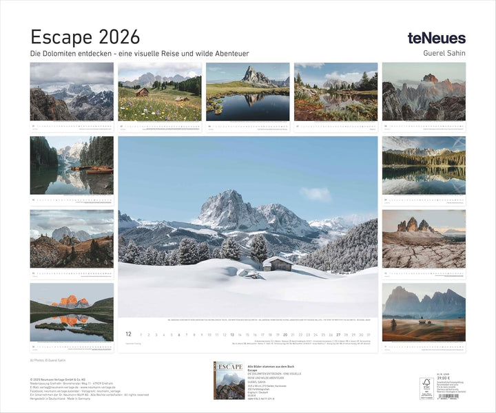 teNeues - Escape – Die Dolomiten entdecken 2026 | Grossformatiger Wandkalender 60x50 cm mit Fotograf