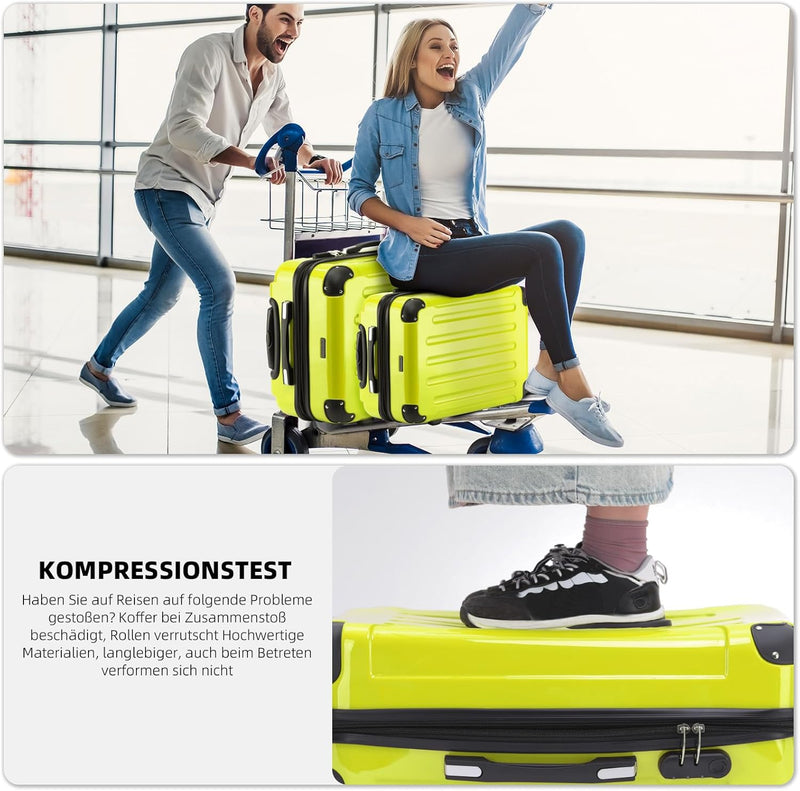 BEIBYE Hartschalen Koffer Trolley Rollkoffer Reisekoffer 4 Zwillingsrollen Polycabonat (Grün, 66cm -