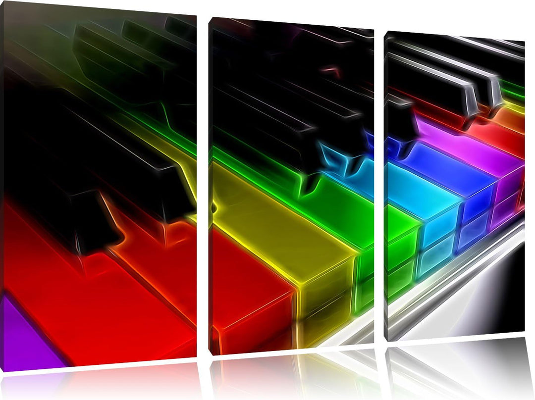 Pixxprint Piano Regenbogen Klaviertasten als Leinwandbild/Grösse: 3 Teilig (120x80 cm) cm/Wandbild/K