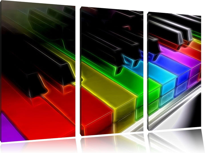 Pixxprint Piano Regenbogen Klaviertasten als Leinwandbild/Grösse: 3 Teilig (120x80 cm) cm/Wandbild/K
