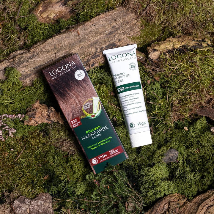 LOGONA Naturkosmetik Pflanzen-Haarfarbe Creme - Maronenbraun - 150 ml - intensive Leuchtkraft, Glanz