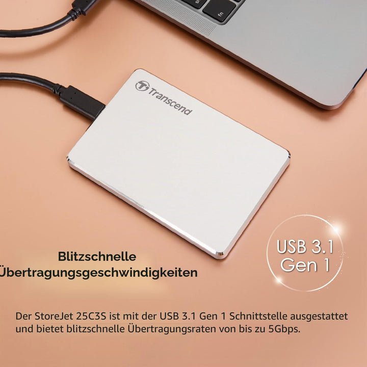 Transcend 1TB StoreJet 25C3S SJ25C3S Externe Festplatte TS1TSJ25C3S,1 TB,Type-C, USB 3.1 Gen 1, 1TB