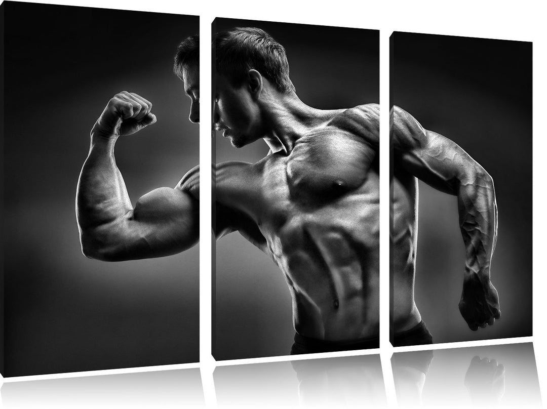 Pixxprint Starker Bodybuilder als Leinwandbild/Grösse: 3 Teilig (120x80 cm) cm/Wandbild/Kunstdruck/f