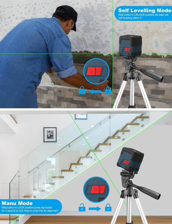 Laser Wasserwaage mit Stativ, RockSeed Kreuzlinienlaser mit Selbstnivellierung, Vertikale und Horizo