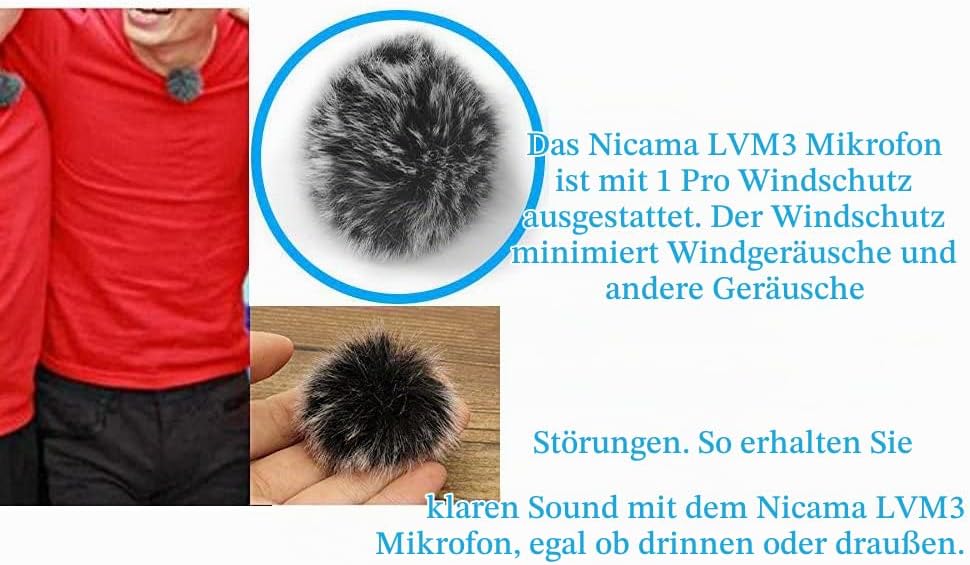Nicama LVM3 Lavalier Mikrofon mit Windschutzscheibe, Kondensator Freisprech Ansteck Revers Mikrofon