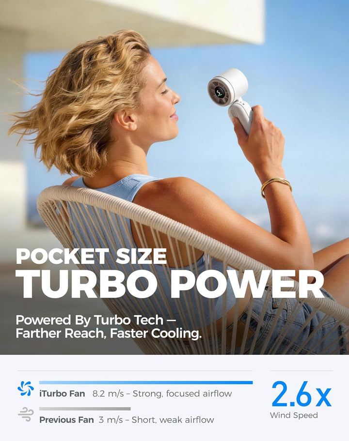 Diveblues 3-in-1 Handventilator Turbo Ventilator mit 4000mAh USB-Akku Aufladbar, 5 Stufen, Faltbar T