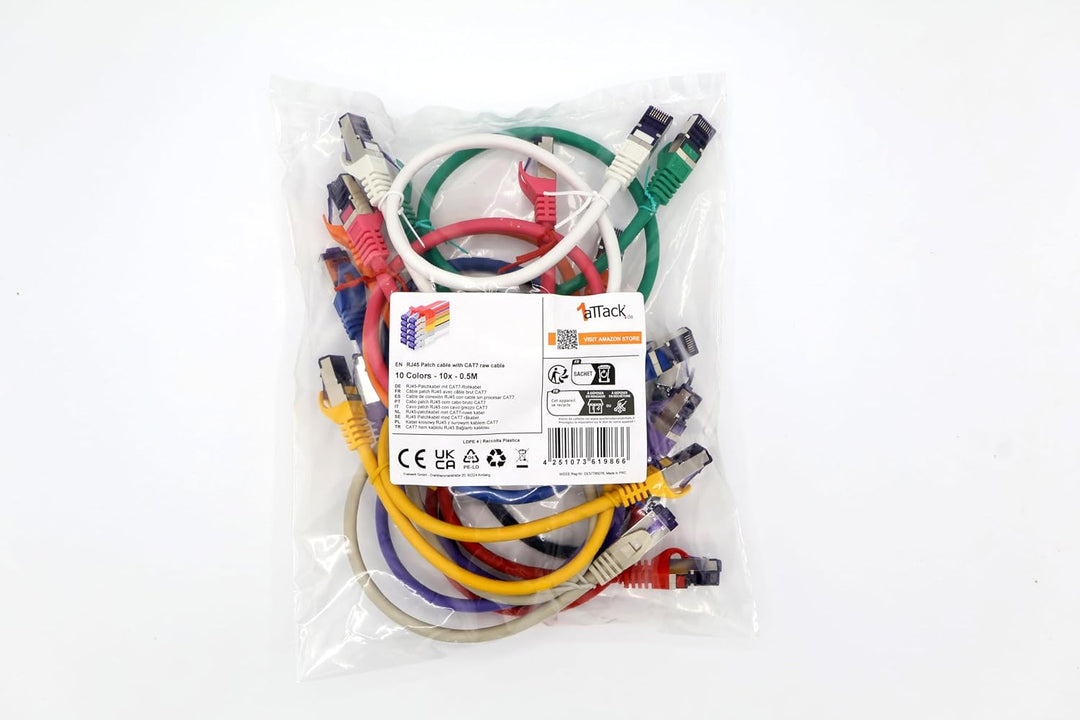 1aTTack.de 10x 0.5 M CAT7 Netzwerkkabel - 10 Gigabit - RJ45 Patchkabel Ethernet Kabel (SFTP PIMF LSZ