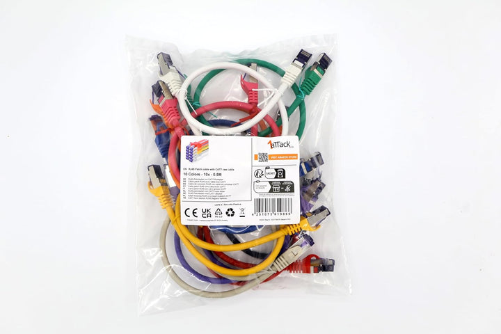 1aTTack.de 10x 0.5 M CAT7 Netzwerkkabel - 10 Gigabit - RJ45 Patchkabel Ethernet Kabel (SFTP PIMF LSZ
