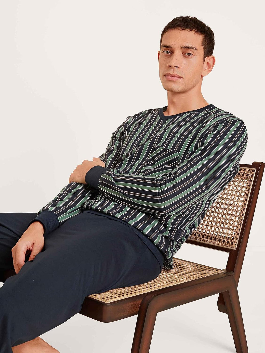CALIDA Relax Imprint Bündchen-Pyjama Herren, Blue Night