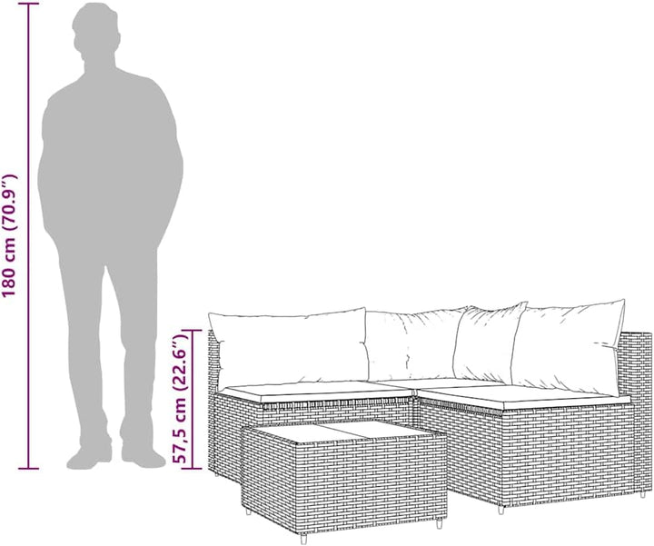 vidaXL Garten Lounge Set 4-TLG., Gartenmöbel Set mit Kissen, Sitzgruppe für Garten Terrasse, Modular