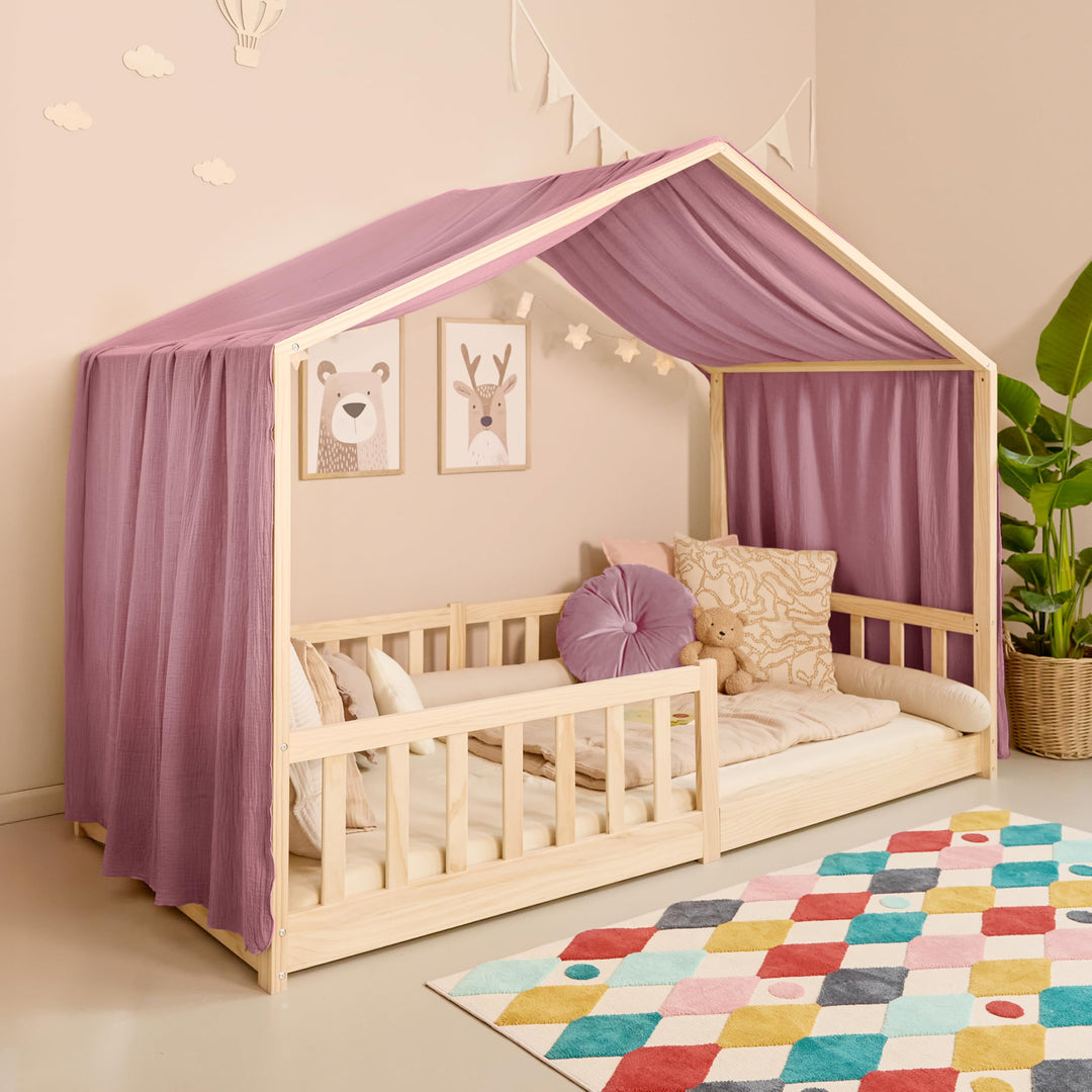 Hausbett Himmel – Aus weichem Musselin in 7 Farben – 100% Bio-Baumwolle – Traumhafte Hausbett Deko &amp;