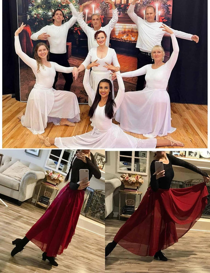 Daydance Ballett-Wickelrock für Mädchen und Damen, Chiffon, für Tanz, Schwarz M Burgunderrot, 82 Cm,
