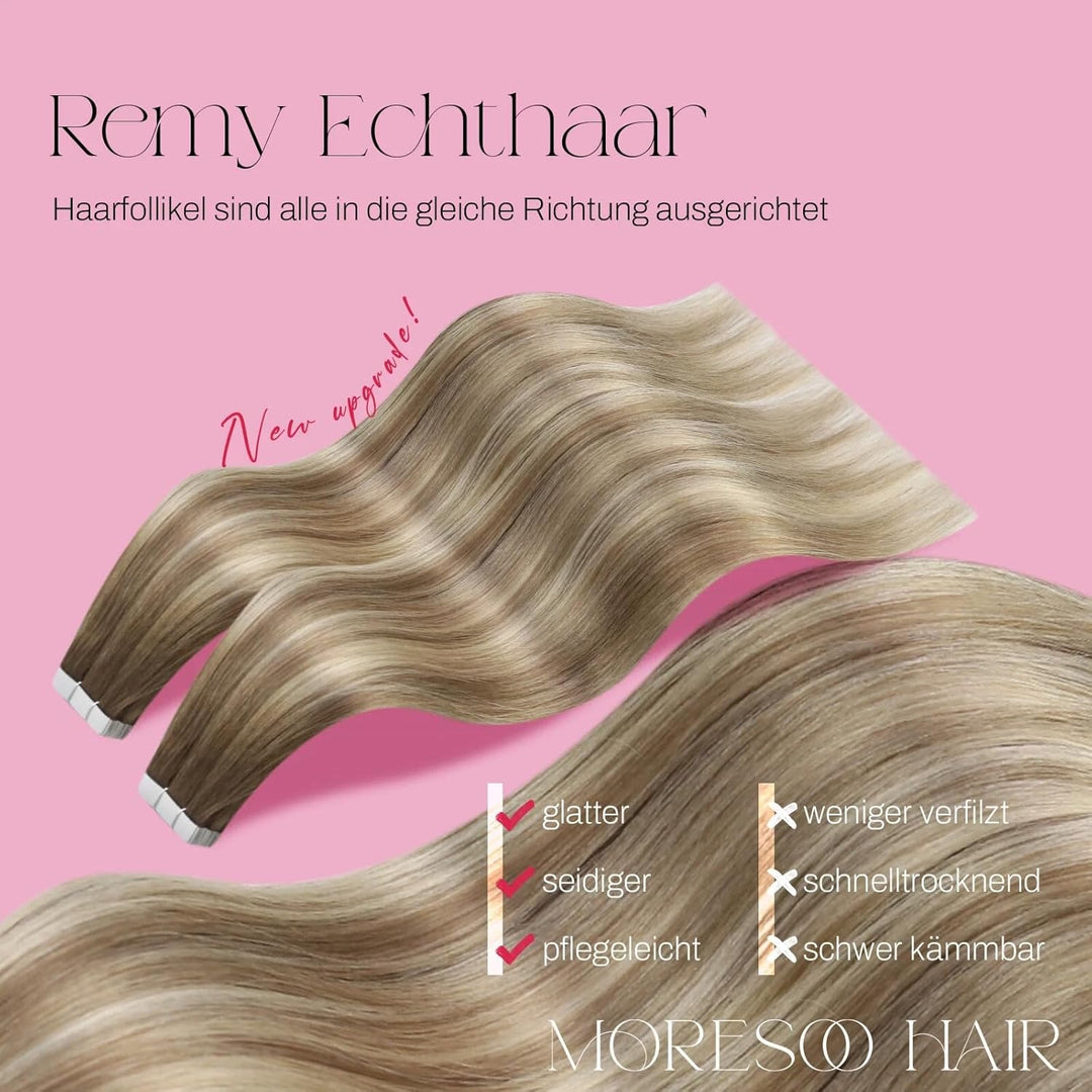 Moresoo Echthaar Extensions Tape Braun Invisible Tape in Extensions Echthaar Balayage Hellbraun und