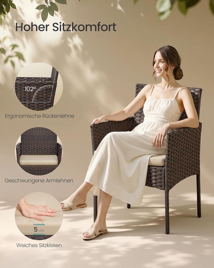 SONGMICS Balkonmöbel, Gartenmöbel-Set, aus PE-Polyrattan, Lounge-Set, Tisch und 2 Stühle, Terrassenm