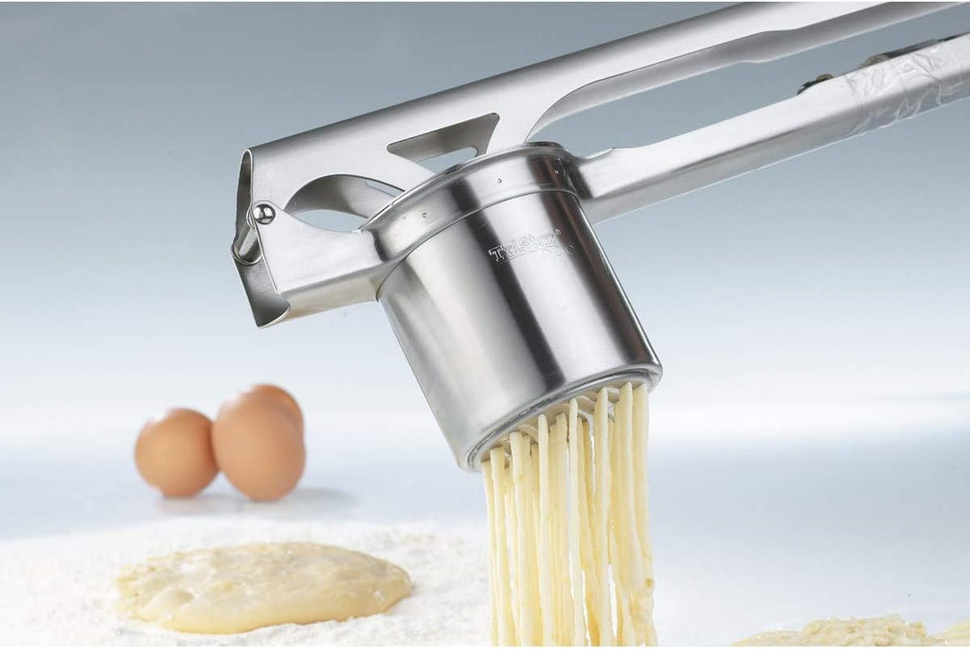 Gefu 13100 Edelstahl Kartoffel- und Spätzle-Presse Tri Star - Küchenhelfer mit 3 Lochscheiben -