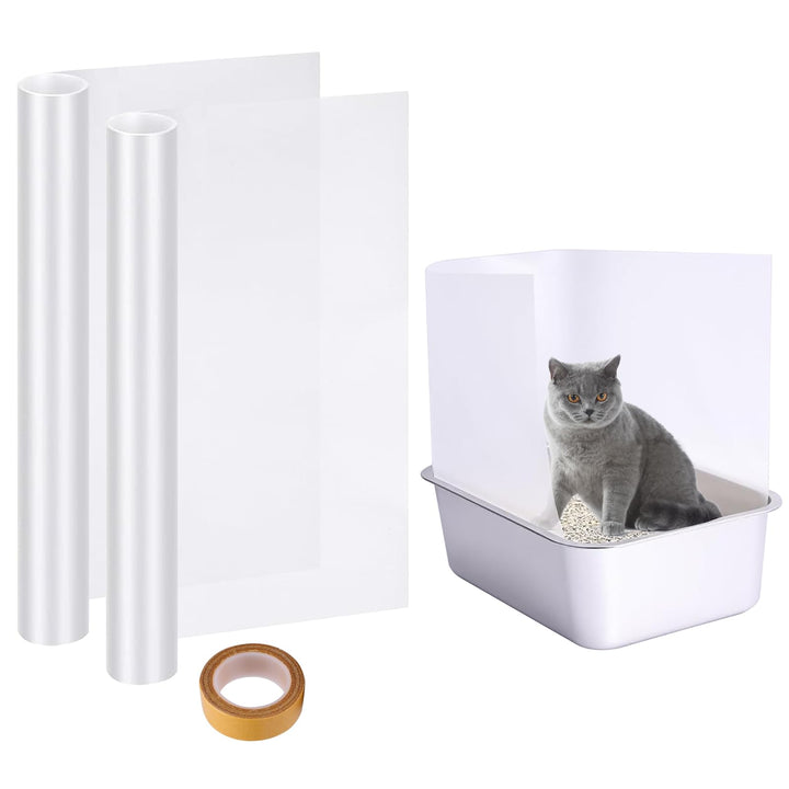 2 Stück Katzentoilette Pee Shields 407x1220 mm mit 1 Rolle Transparentes Klebeband Spritzschutz für