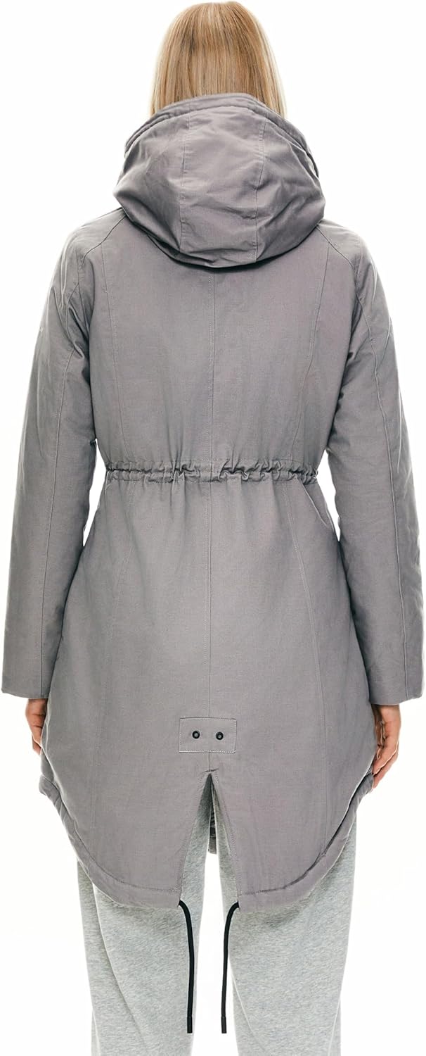 Orolay Damen Kapuzen Fleece Gefüttert Parka-Mantel Mittlere Länge Winter Draussen Gepolstert Jacke X