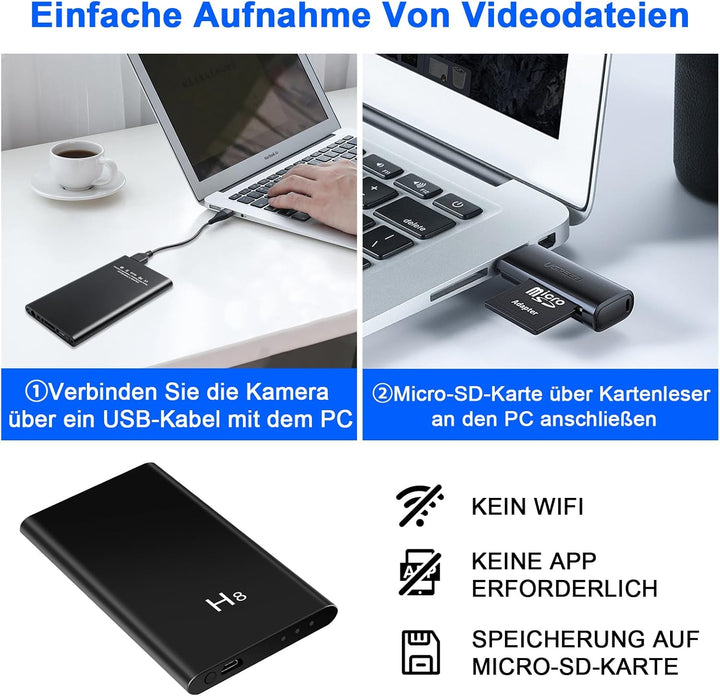 Mini HD 1080P Kamera,Powerbank Kleine Kamera 5000mAh mit Akku 3-in-1-Kabel,Videokamera mit Schwerkra