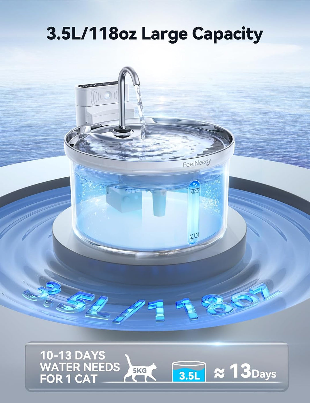 Kabelloser Katzenbrunnen mit Bewegungsmelder [Wasser und Batterietrennung] FEELNEEDY Batteriebetrieb