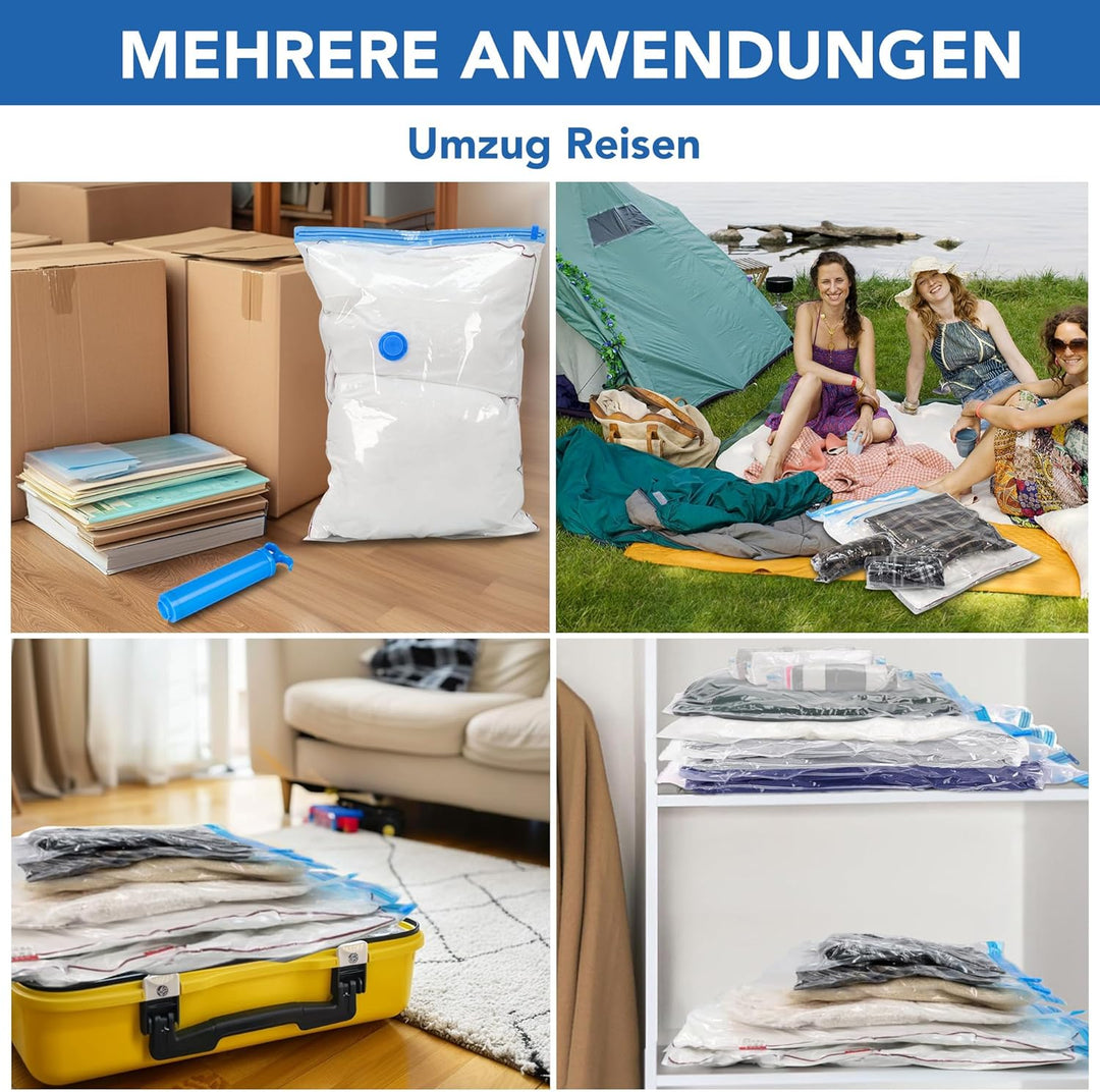 SKERITO Vakuumbeutel für kleidung 8 Jumbo, 100x80cm Aufbewahrungsbeutel, Reise Vakuum Wiederverwendb