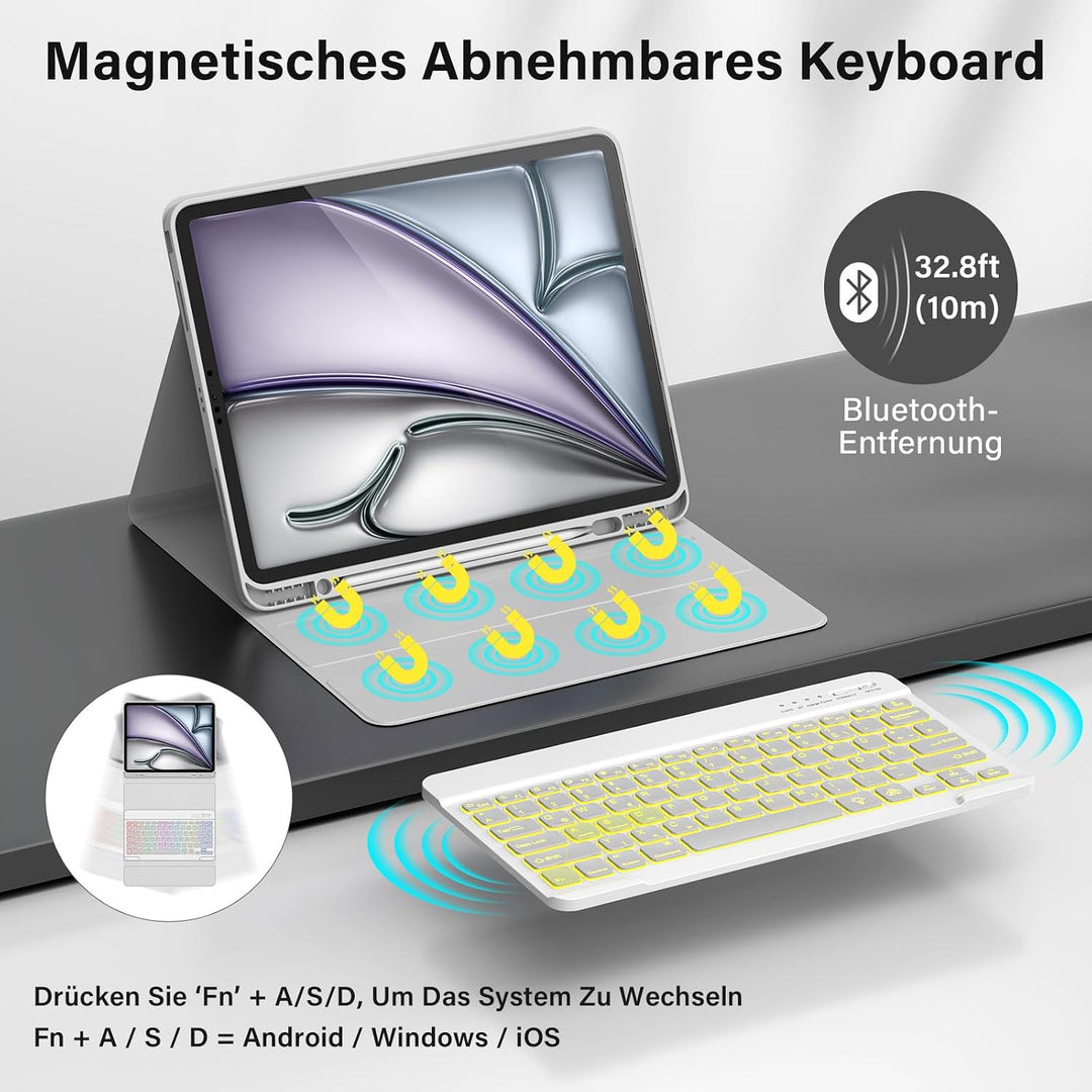 CC Store Hülle mit Tastatur für iPad Air 13 Zoll M3 2025/M2 2024, iPad Pro 12.9 Zoll 6/5/4/3 Gen, Ma