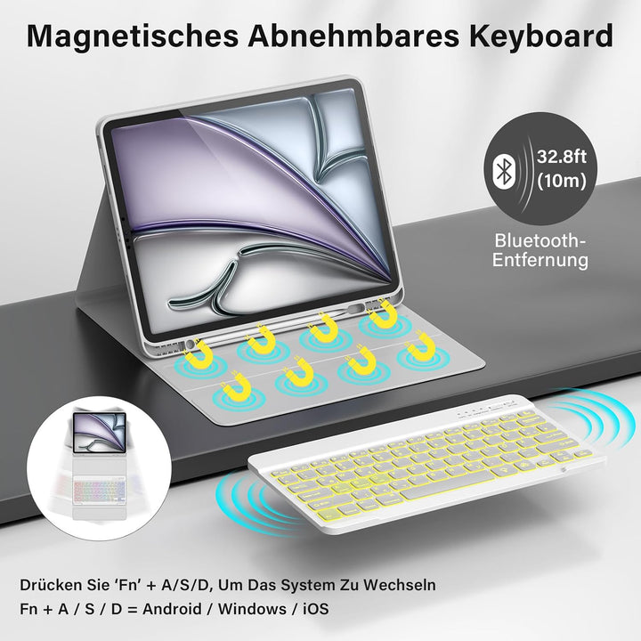 CC Store Hülle mit Tastatur für iPad Air 13 Zoll M3 2025/M2 2024, iPad Pro 12.9 Zoll 6/5/4/3 Gen, Ma