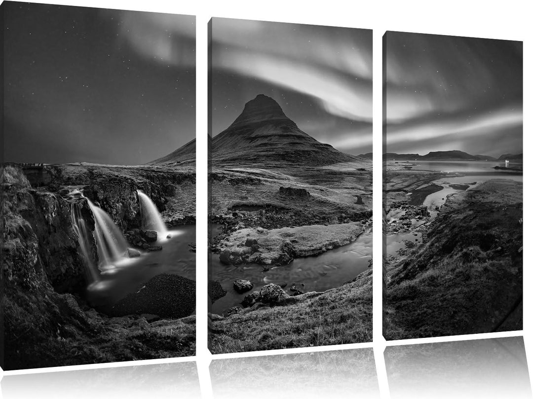 Pixxprint Kirkjufell Wasserfall als Leinwandbild 3 teilig/Grösse: 3 Teilig (120x80) / Wandbild/Kunst