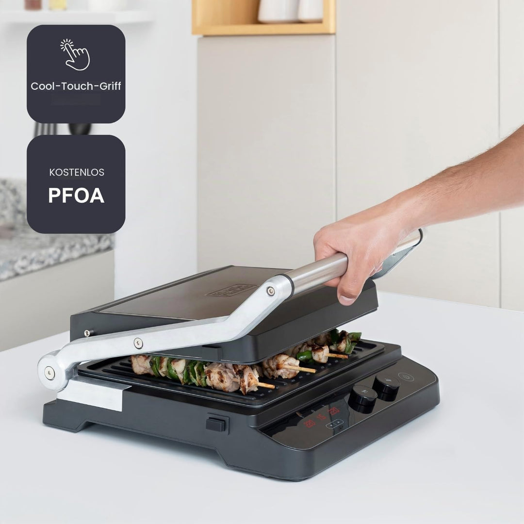 Black+Decker BXGR2000E - Kontaktgrill 2.000W 2-in-1: glatte Platten und Grill, Zubreiten von Fleisch