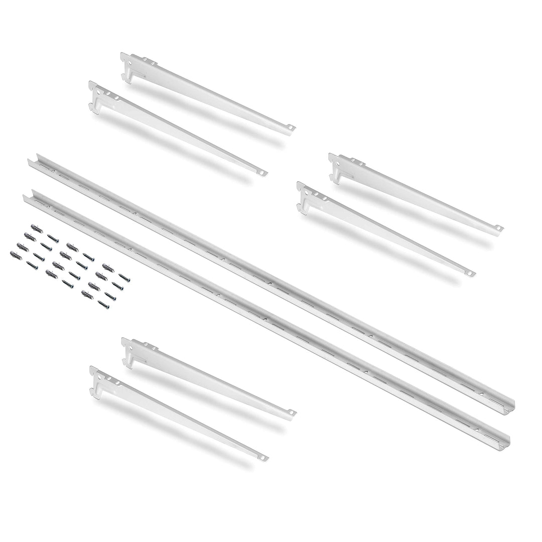 Emuca - Wandbefestigungsschienen und Jagmet-Regalträger, 280, Weiss, Stahl 280mm Profil 1m + Stützen