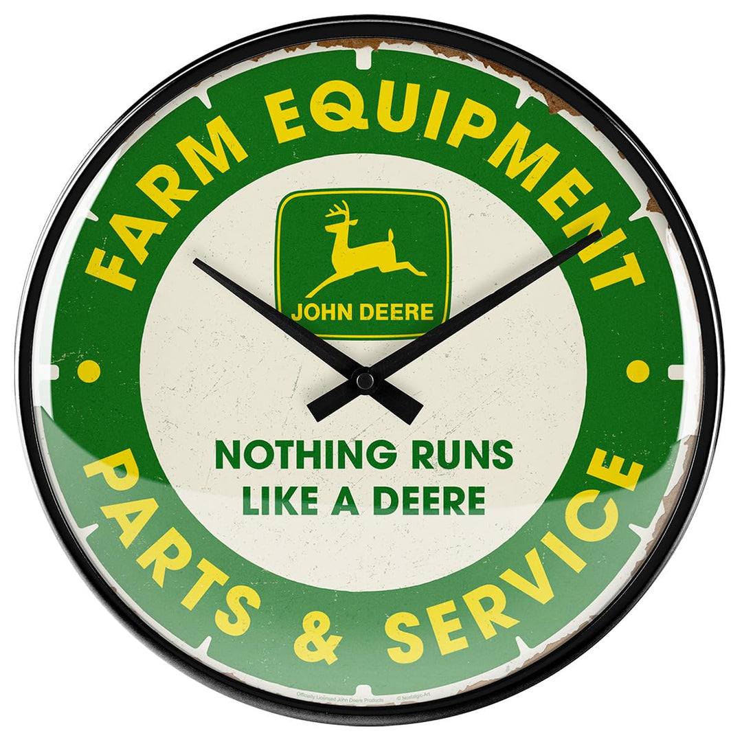 Nostalgic-Art Retro Wanduhr, Ø 31 cm, John Deere – Parts & Service – Geschenk-Idee für Traktor-Fans,