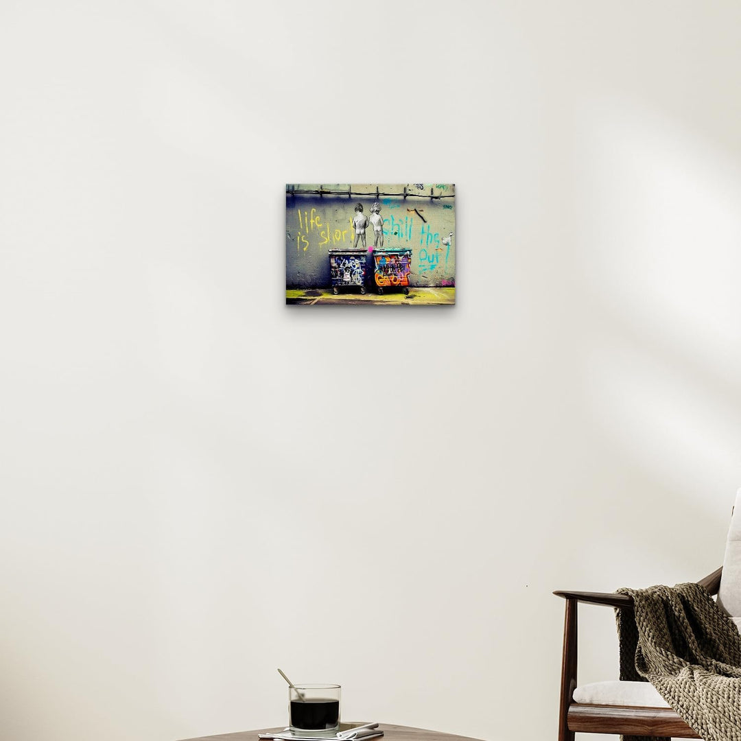 Giallobus - Gemälde - Banksy - - Standardleinwand - 50x35-05 - Kinder pinkeln - Bereit zum Aufhängen