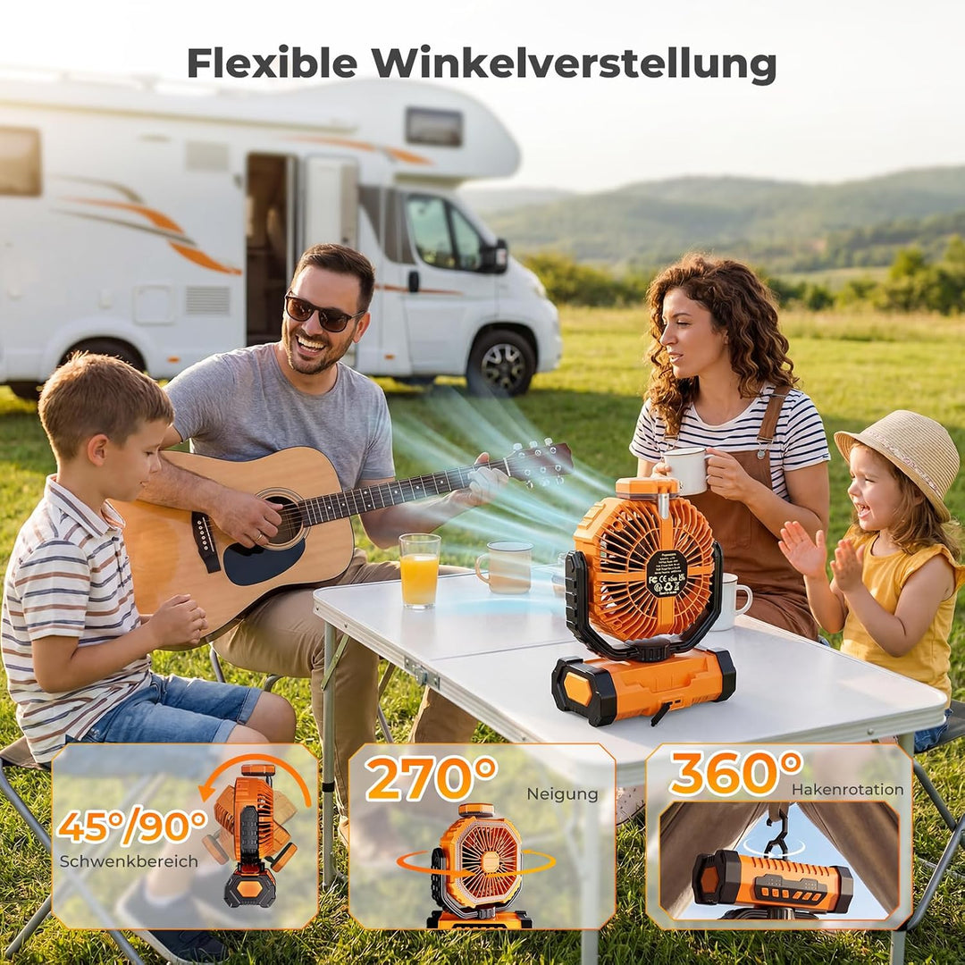 Outdoor Camping Ventilator mit Licht, 20000mAh Akku, wiederaufladbarer tragbarer Ventilator mit Fern